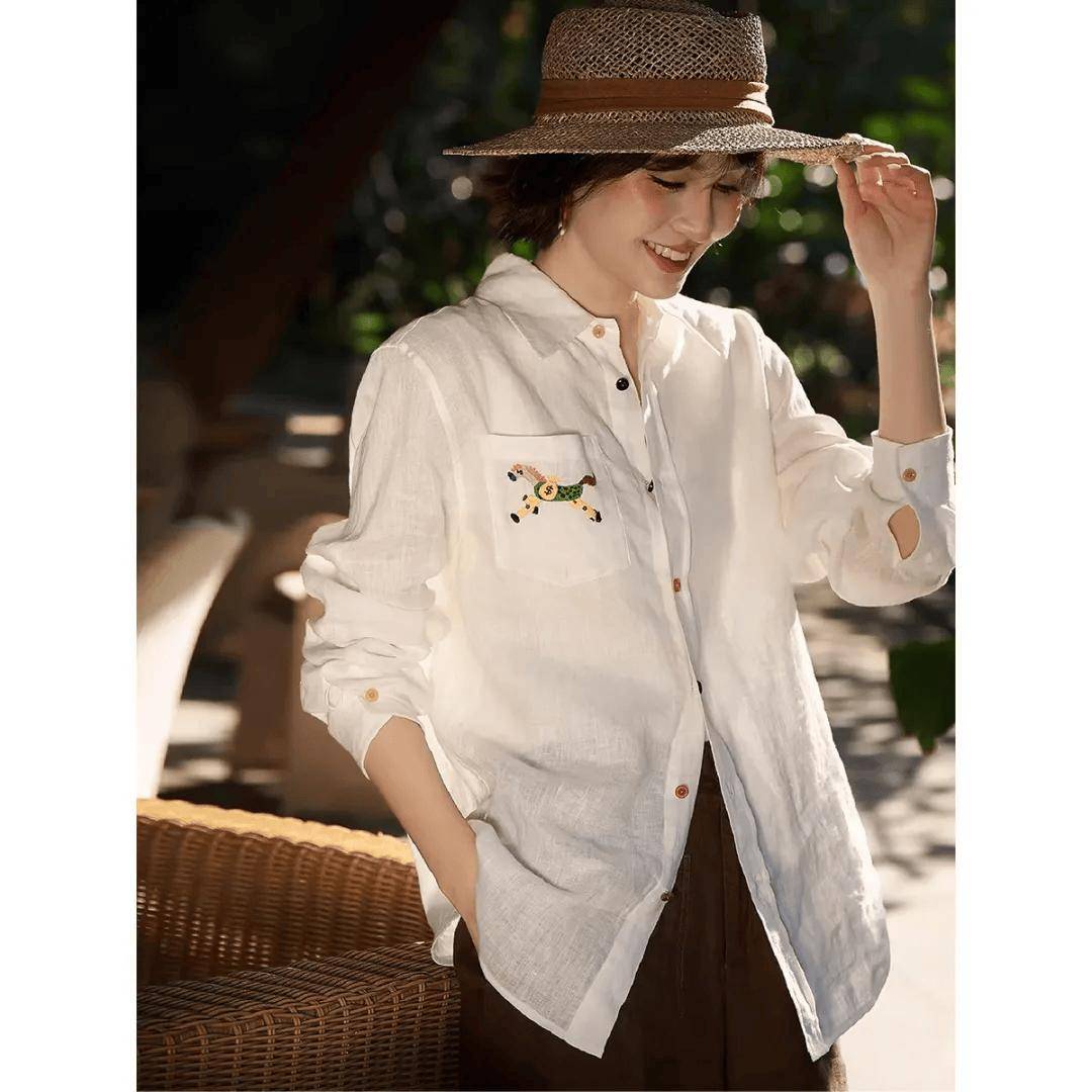 義大利百年“老錢風”，彩虹扣+小馬刺繡苧麻襯衫，穿出定製質感！