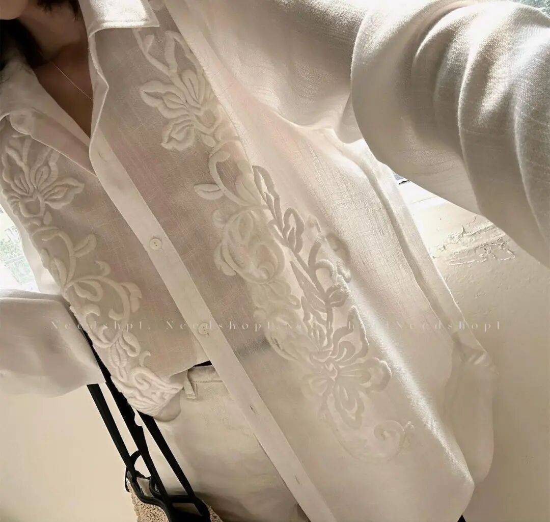 真的被這件亞麻白襯衫驚豔！重工刺繡，巨顯瘦~