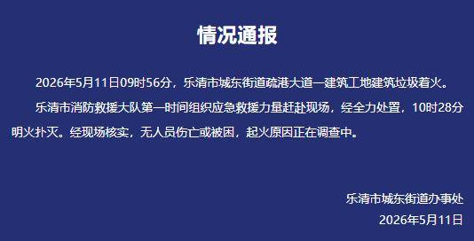 浙江樂清一工地起火，有人稱是高校圖書館，當地通報：建築垃圾著火，已撲滅