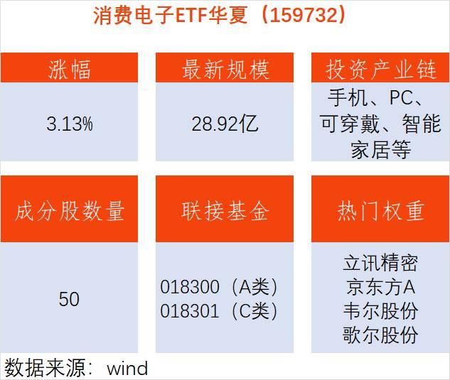 機構展望全年看好電子板塊，消費電子ETF華夏（159732）強勢上漲3.13%，成分股鵬鼎控股漲停