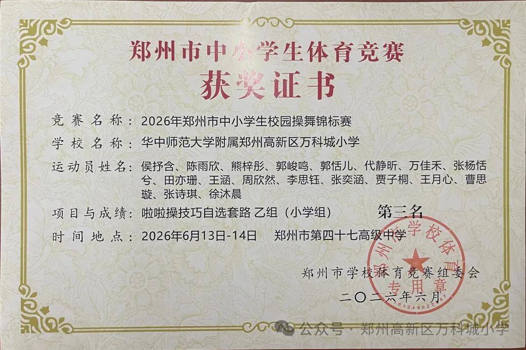 鄭州高新區萬科城小學啦啦操校隊：雙線作戰載譽而歸